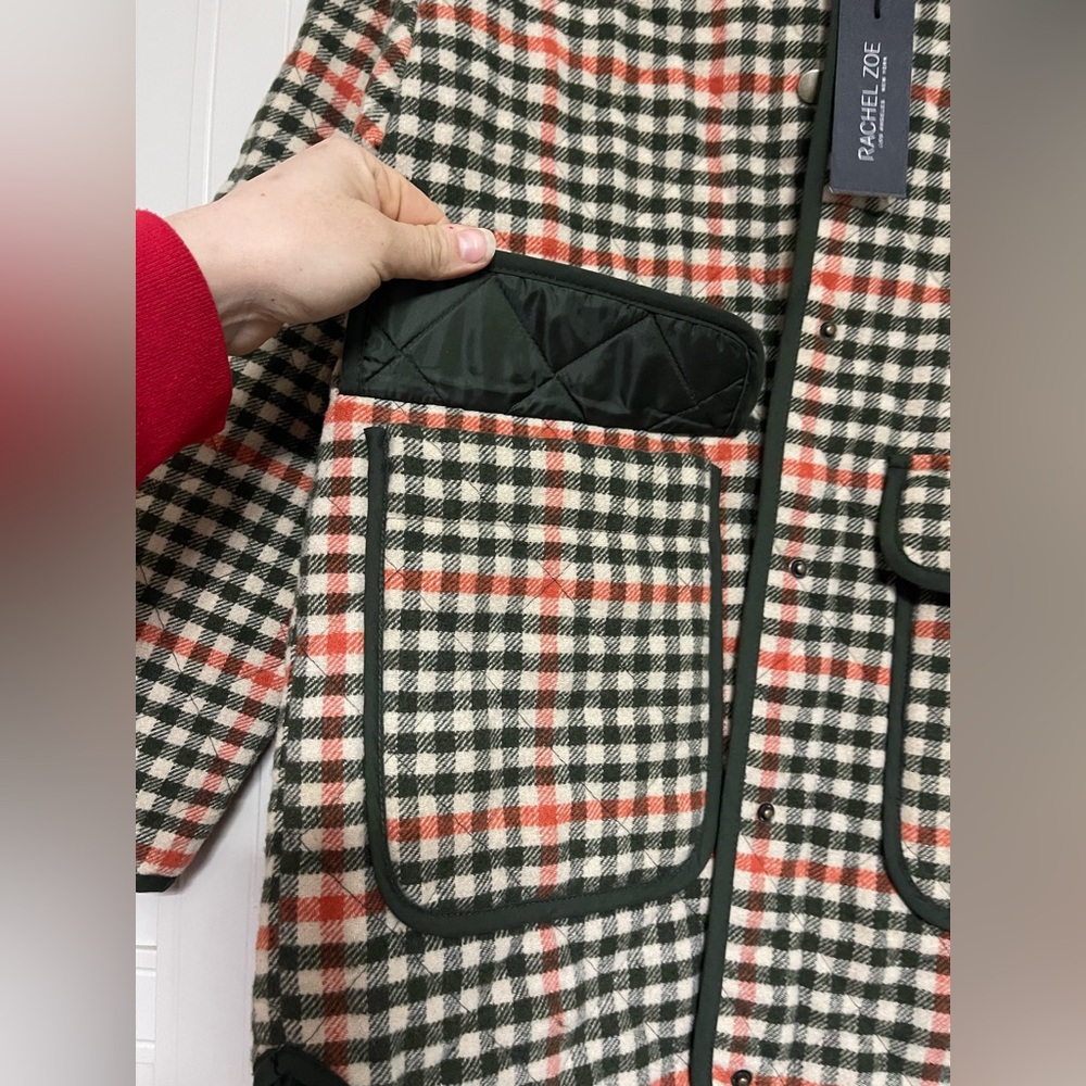 NWT Rachel Zoe Oversized Plaid Quilted Snap Down Wool Blend Jacket - Picture 4 of 11